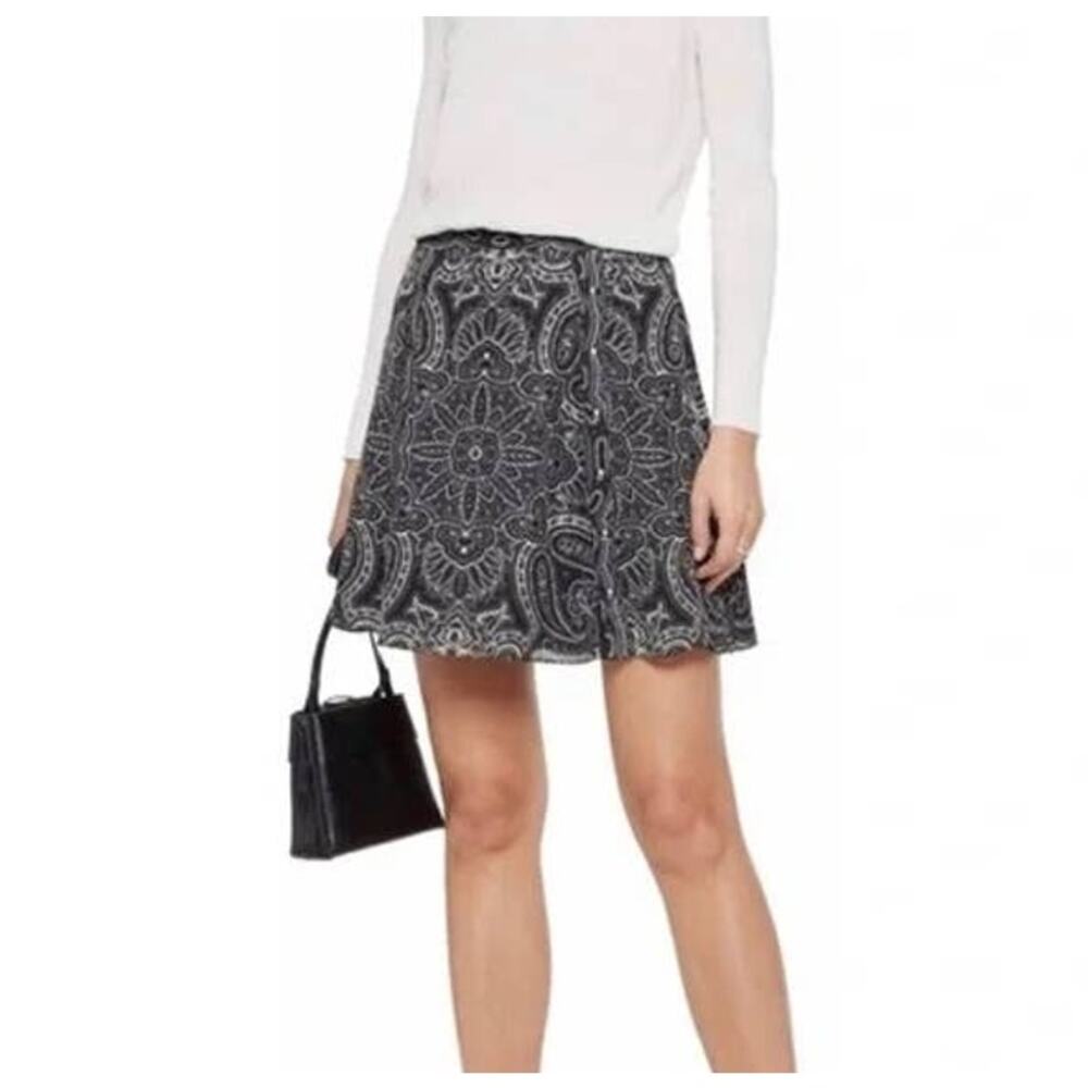 Haute Hippie black & cream paisley silk mini skirt size 10